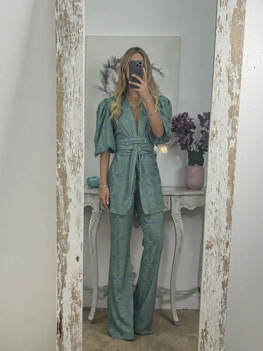 Casual Ethnic Style Printed Puff Sleeve Shirt