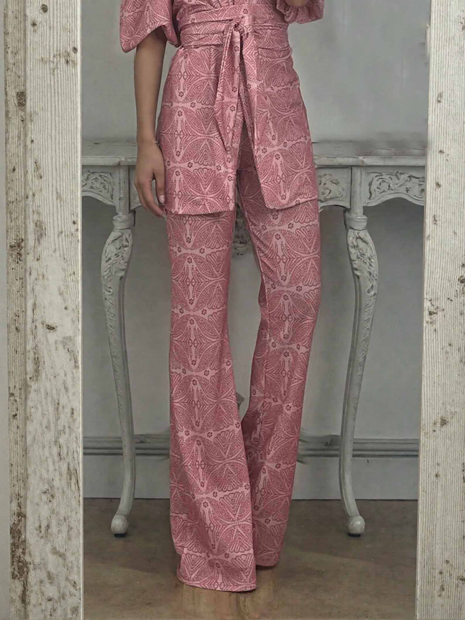 Casual Ethnic Style Printed Flared Pants Pink
