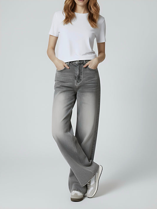 Holly | Washed Grey High-Waist Baggy Jeans
