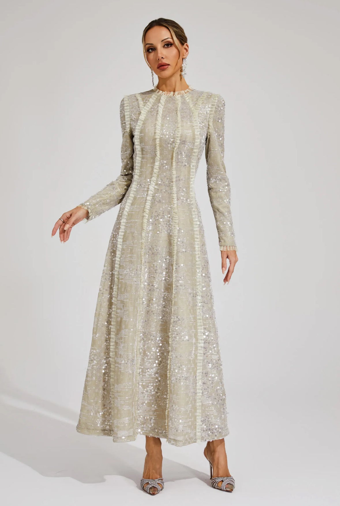 Laurine Sequin Long Sleeve Gown Size S