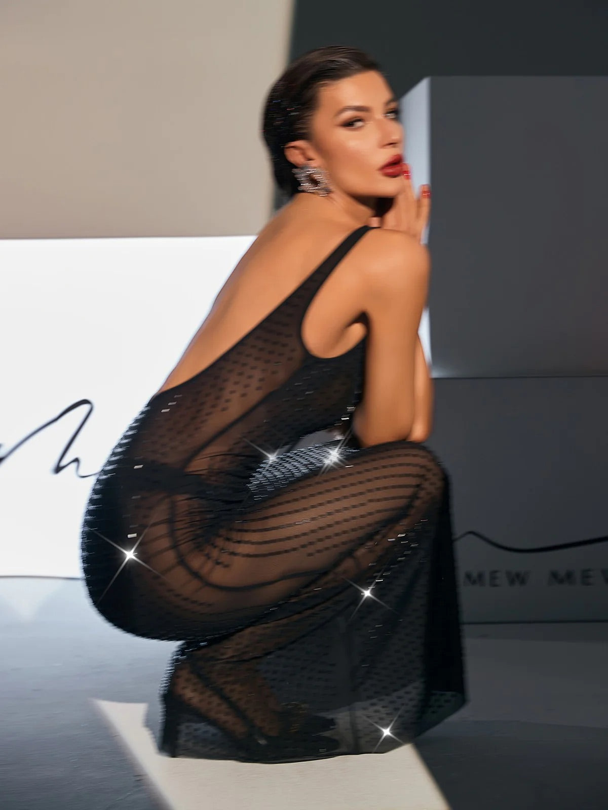 Black backless see-thru maxi dress