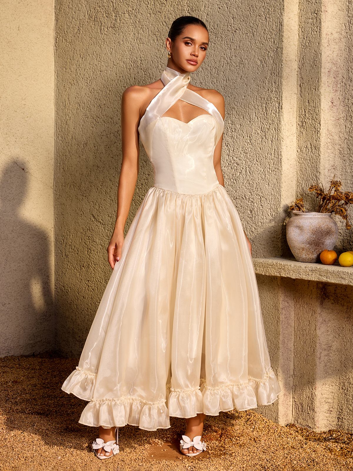 Marbella Satin Halter Midi Dress