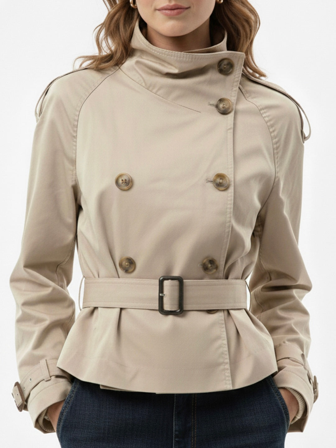 High-Neck Belted Trench Coat | Isabelle