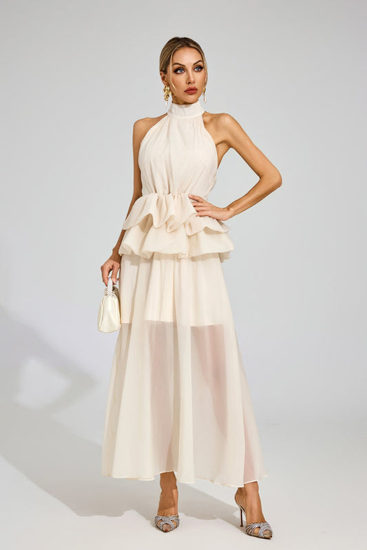 Soleil Ruffle Halter Maxi Dress