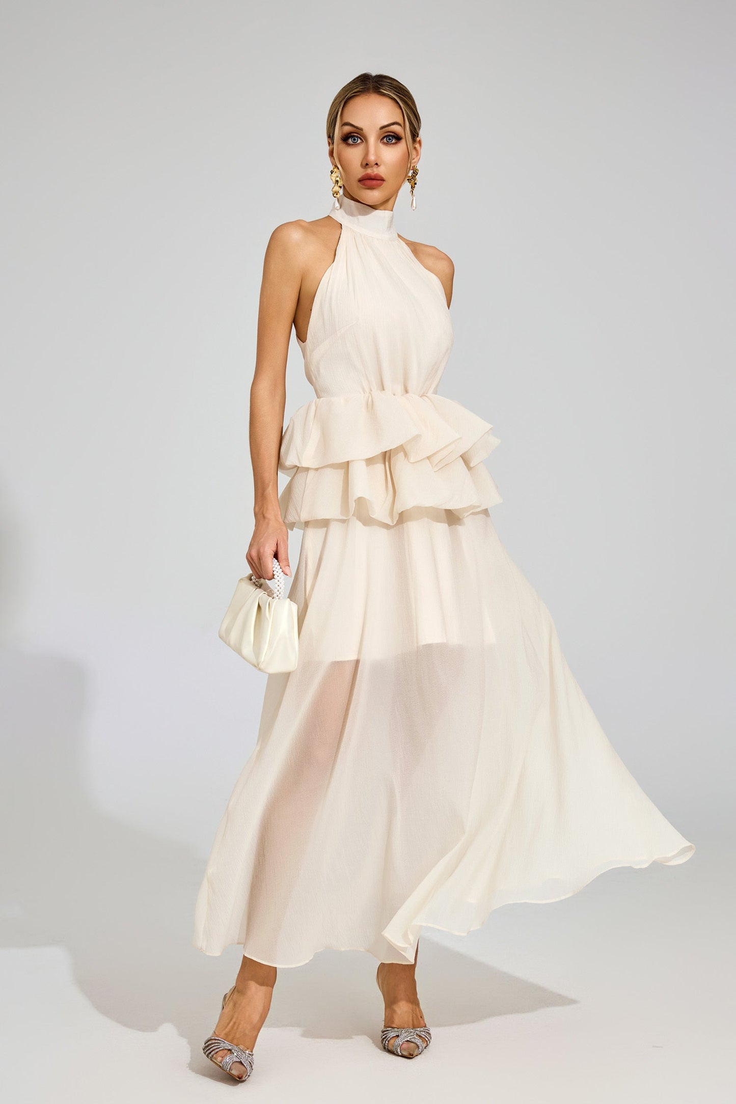 Soleil Ruffle Halter Maxi Dress
