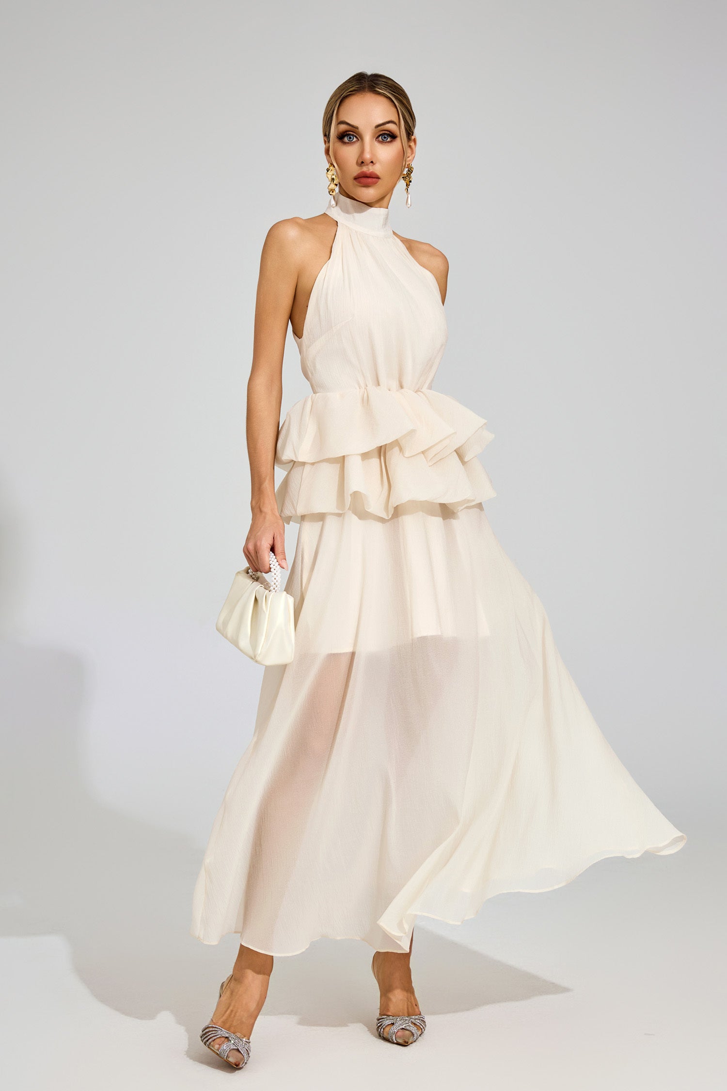 Soleil Ruffle Halter Maxi Dress