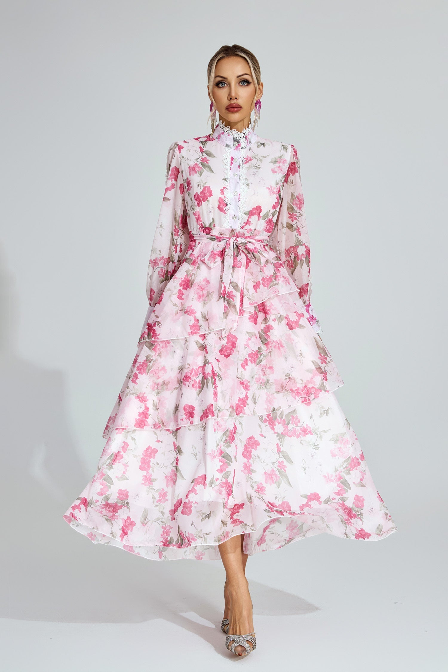Rosalie Tiered Pink Floral Dress