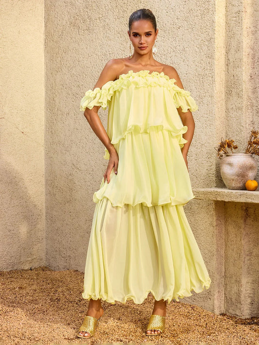 Limoncello Ruffle Chiffon Maxi Dress