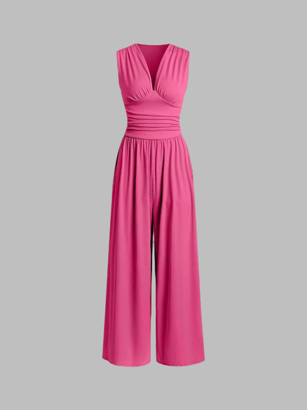 Amy | Stretchy Ruched V-Neck Wide-Leg Jumpsuit