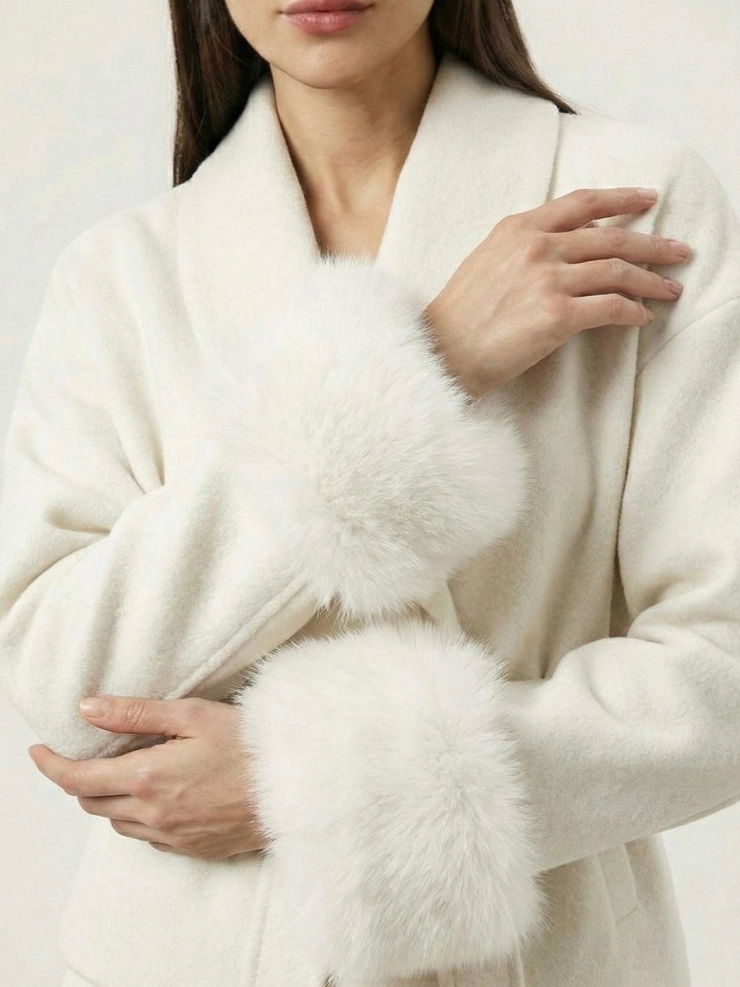 Celine | Belted Coat with Faux Fur Cuffs