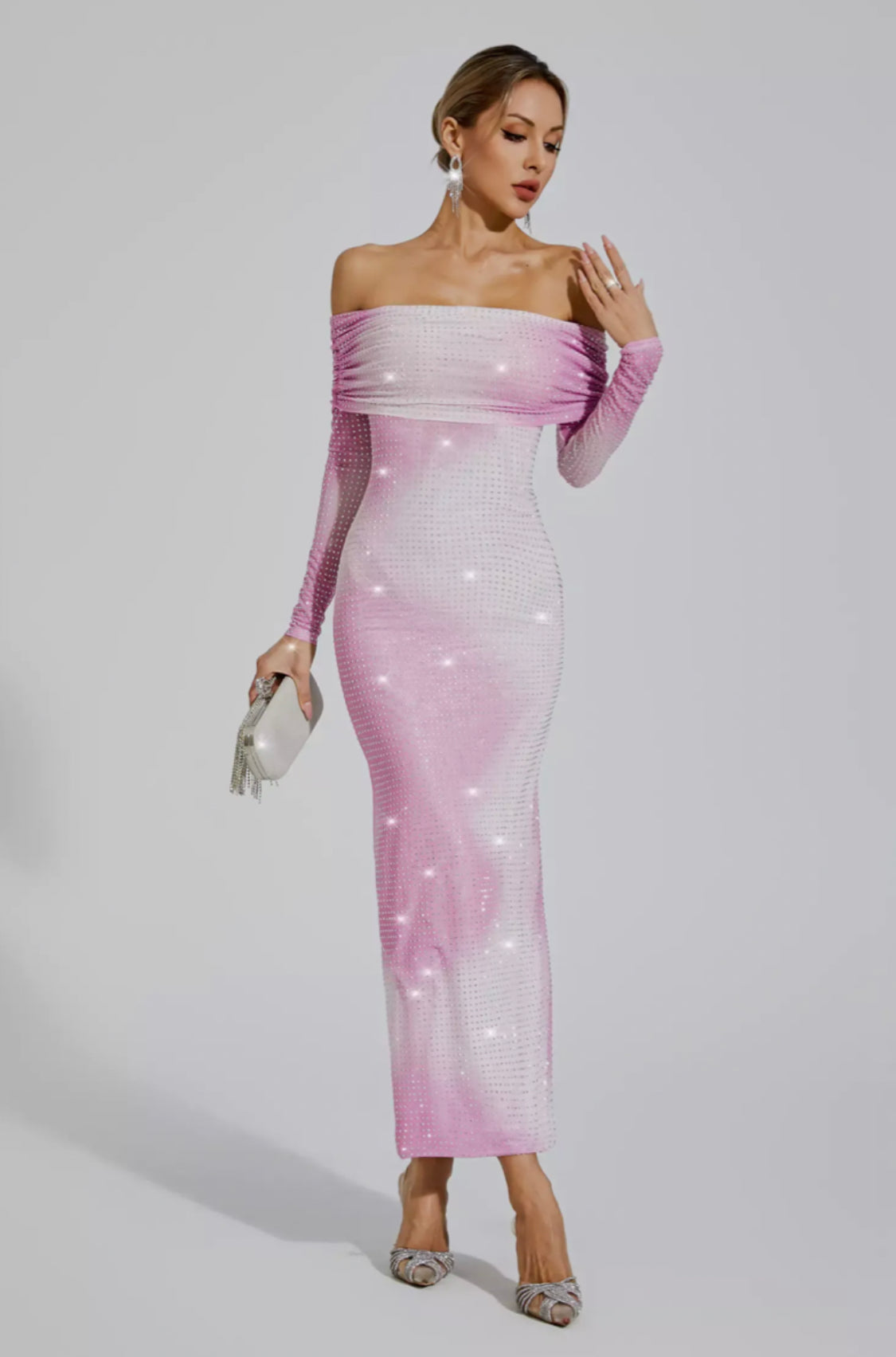 Alondra off shoulder diamond maxi dress