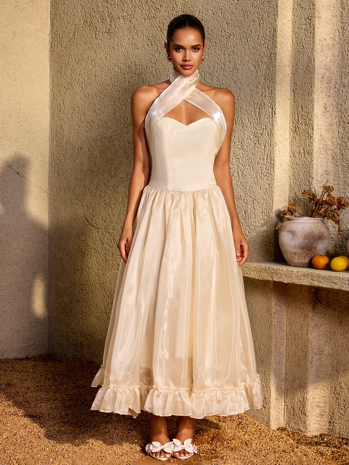 Marbella Satin Halter Midi Dress