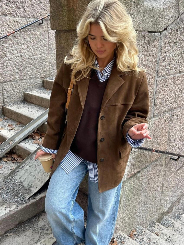 Women's Oversized Brown Suede Trench Coat | Clara