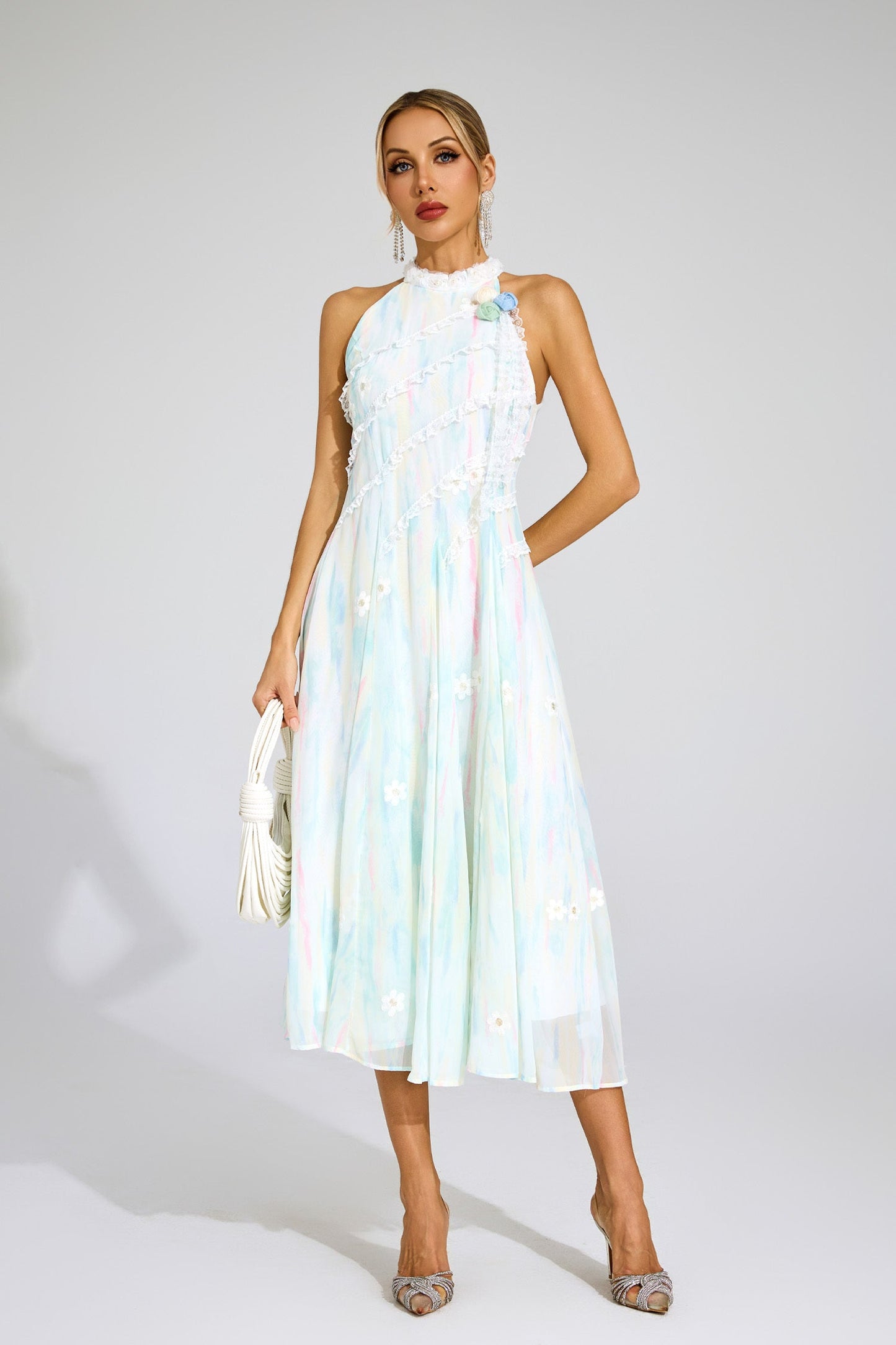 Céleste Pastel Lace Midi Dress