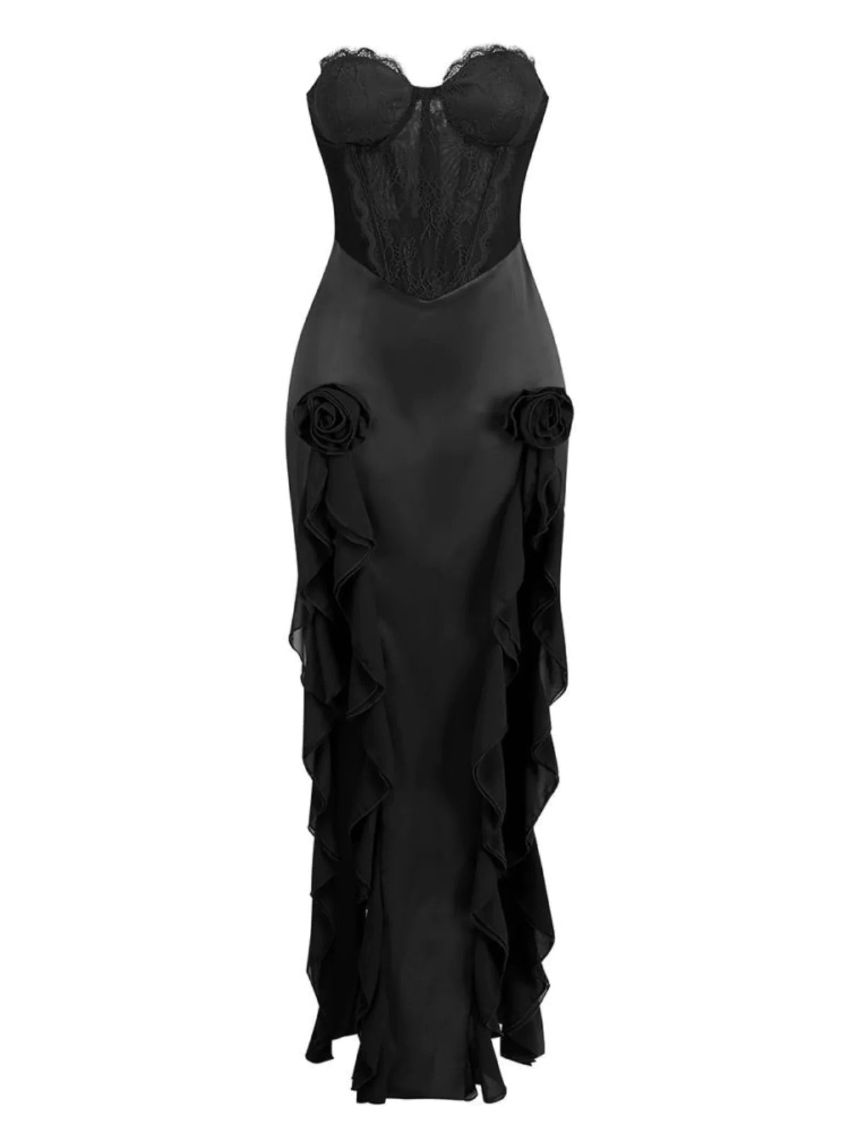 Black Satin/lace corset maxi dress