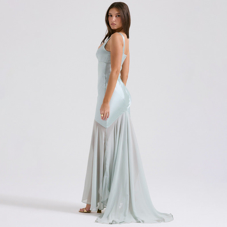 Vittoria silk/satin maxi dress/ blue