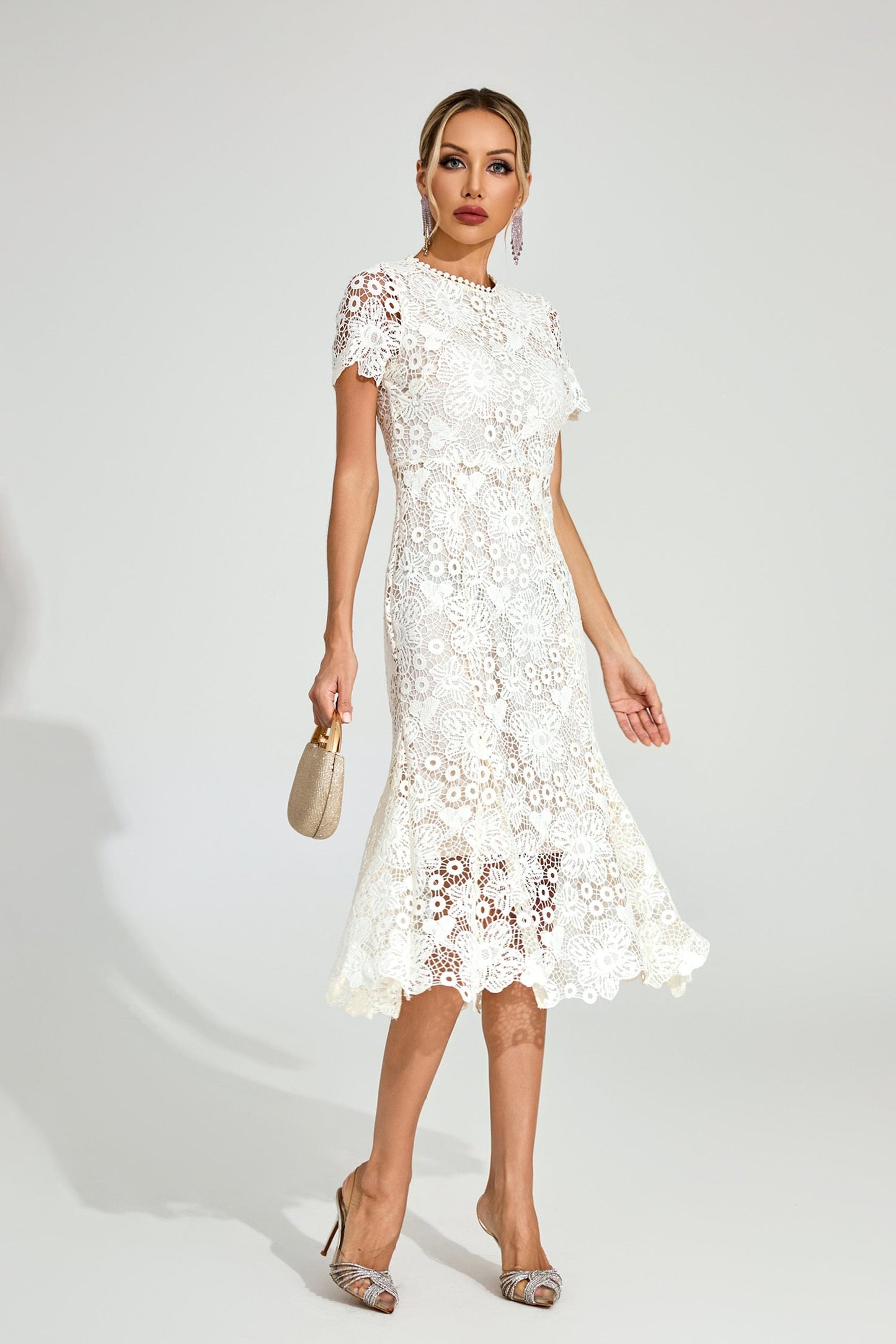 Florence White Lace Midi Dress