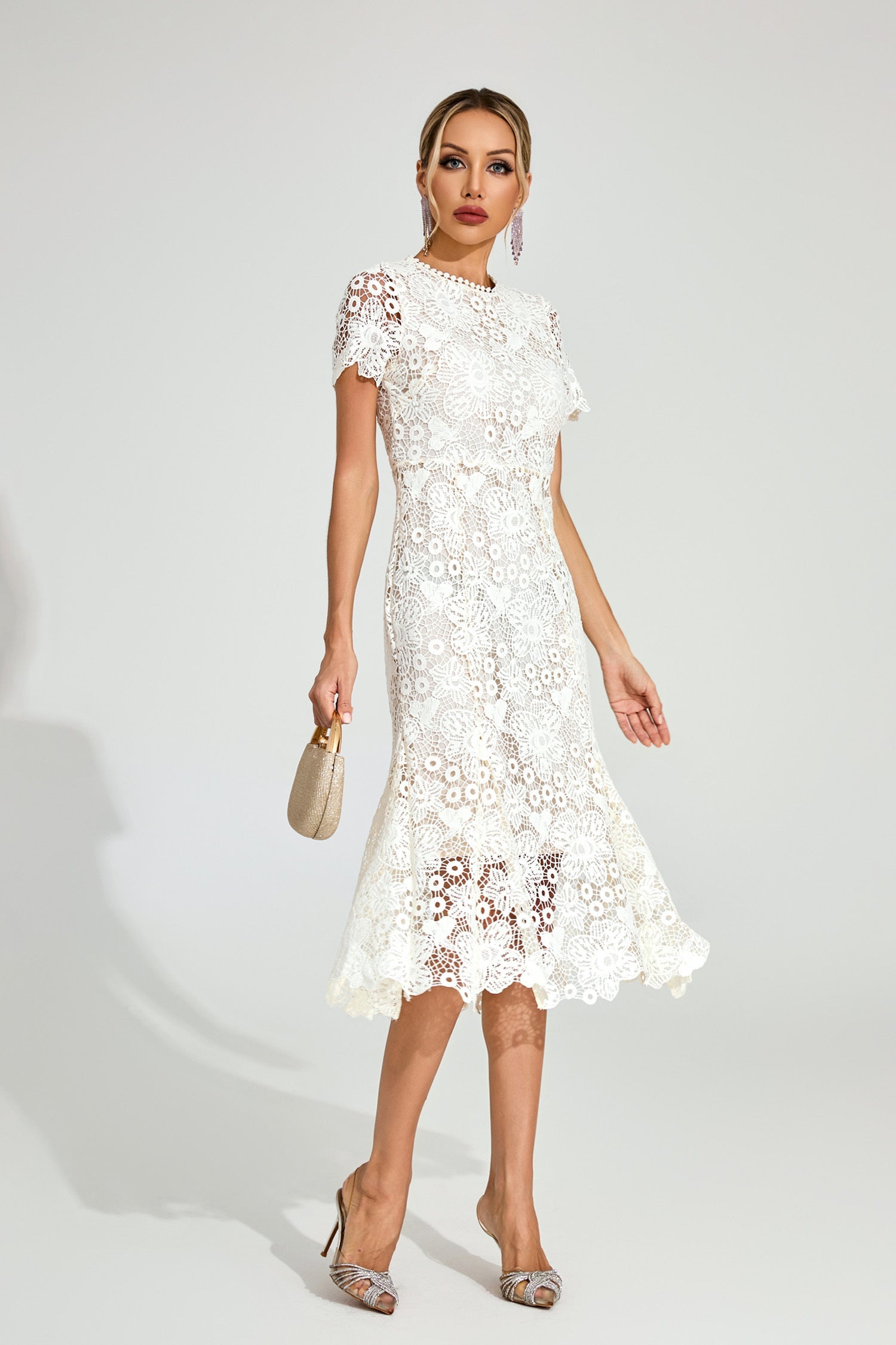 Florence White Lace Midi Dress