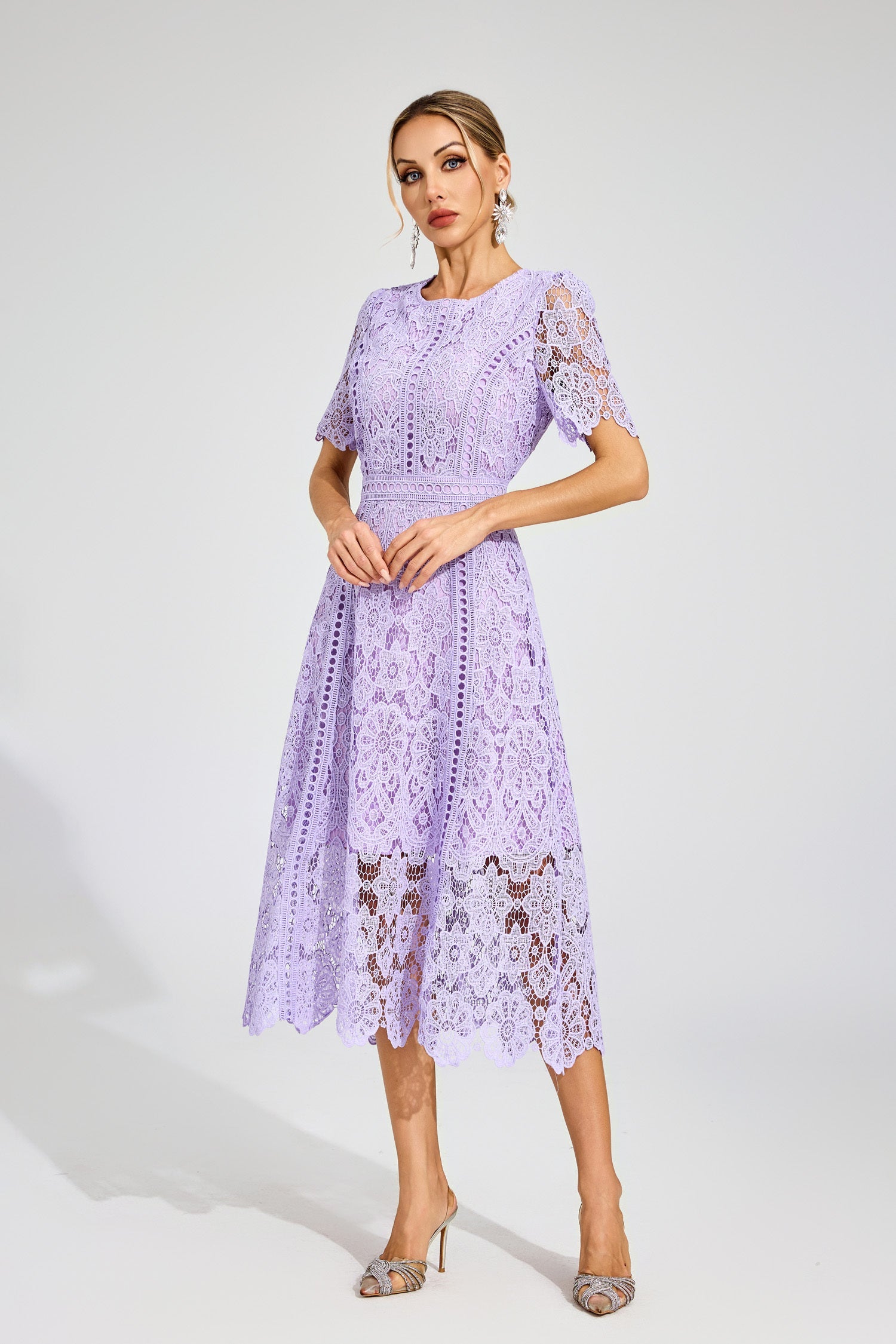 Camille Purple Lace Midi Dress