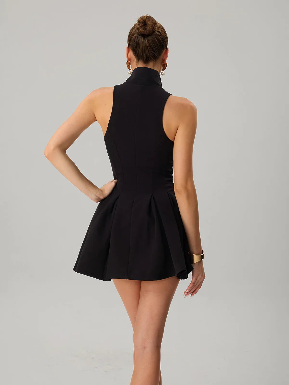Noir Zip Halter Mini Dress