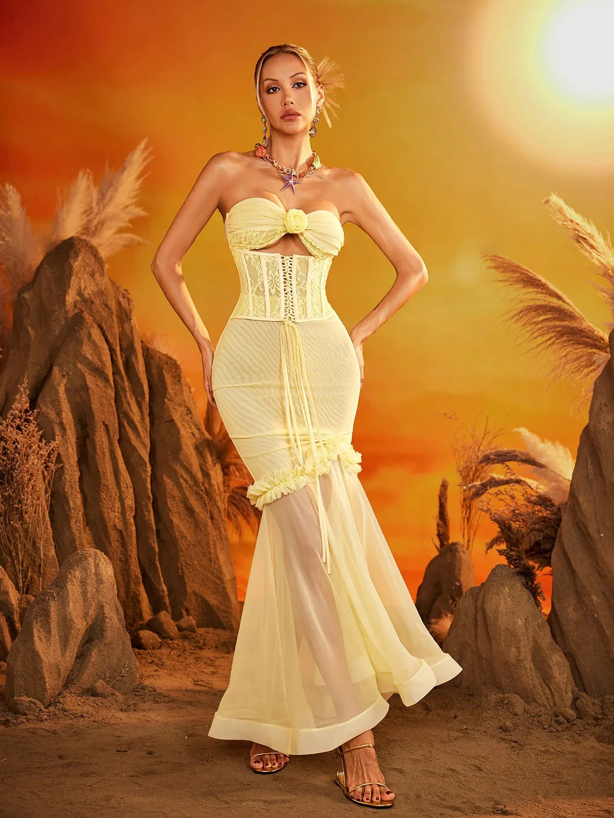 Yellow Corset Tulle Gown