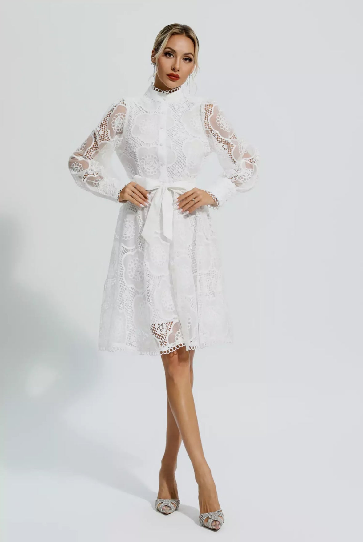 Floral lace tied mini dress