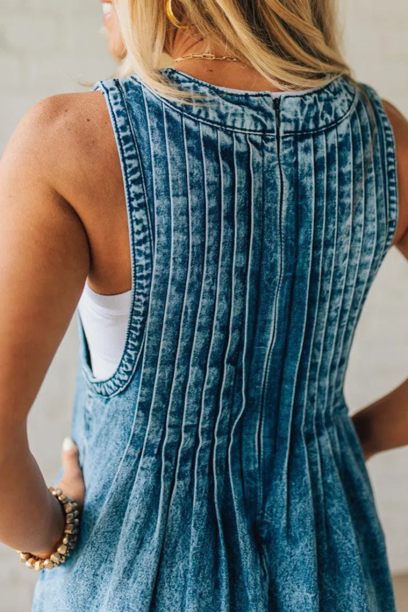 Acid Wash Pintuck Jumpsuit