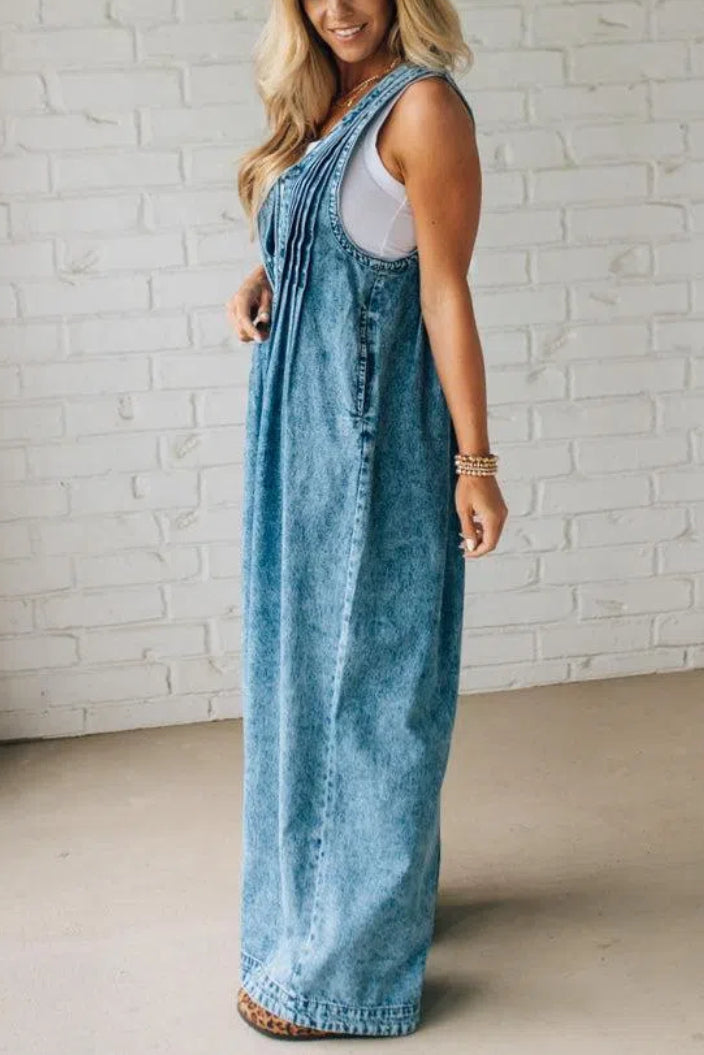 Acid Wash Pintuck Jumpsuit