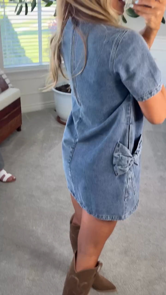 Women's Round Neck 3D Printed Bow Casual Dress