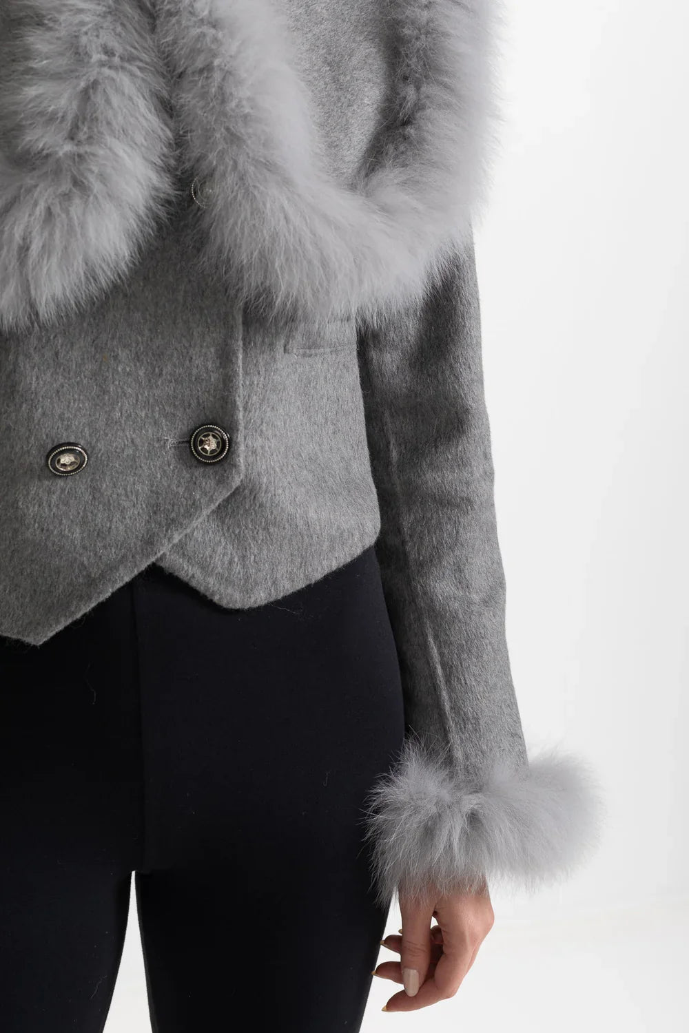Hallie | Faux Fur Trim Double-Breasted Jacket