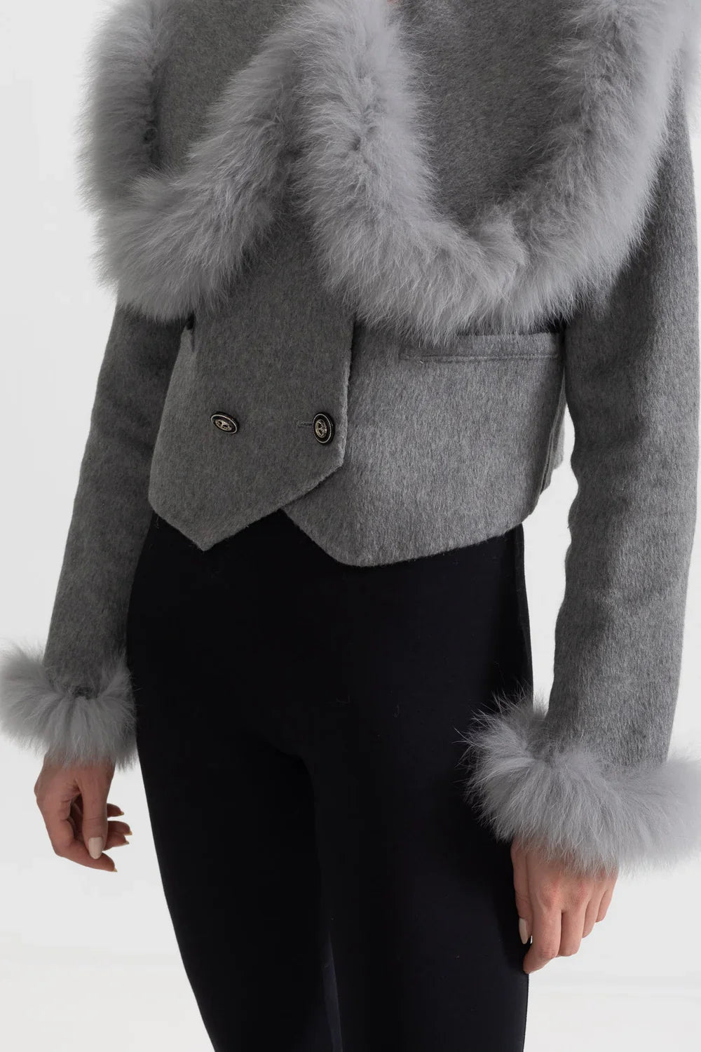 Hallie | Faux Fur Trim Double-Breasted Jacket