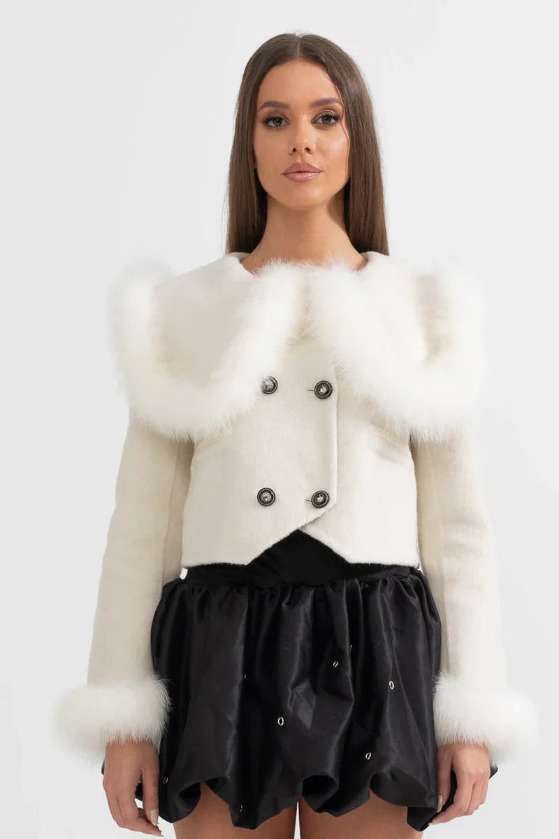 Hallie | Faux Fur Trim Double-Breasted Jacket