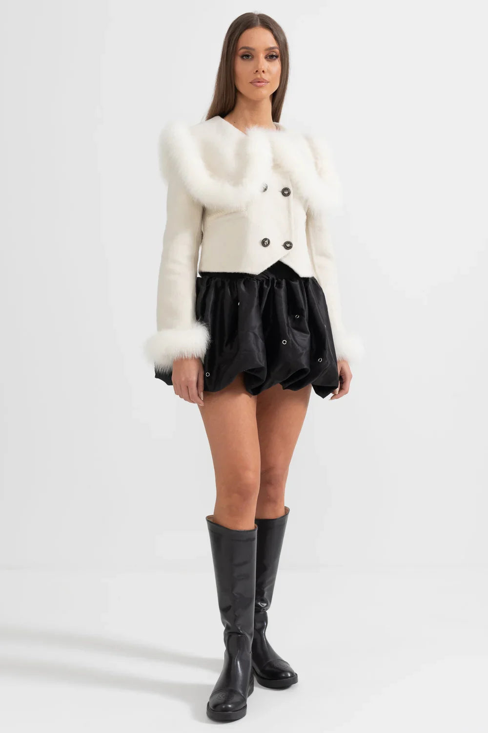 Hallie | Faux Fur Trim Double-Breasted Jacket