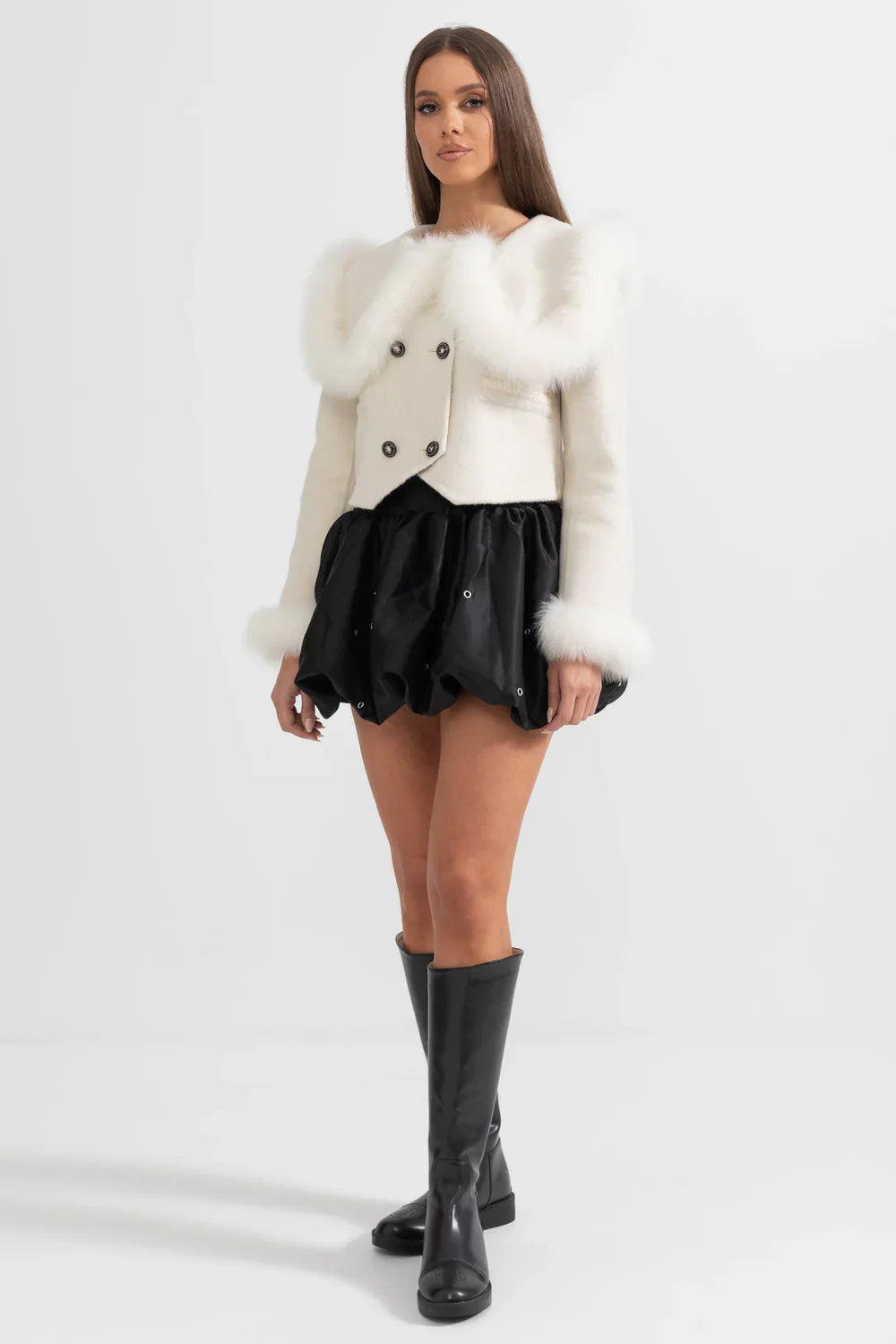 Hallie | Faux Fur Trim Double-Breasted Jacket