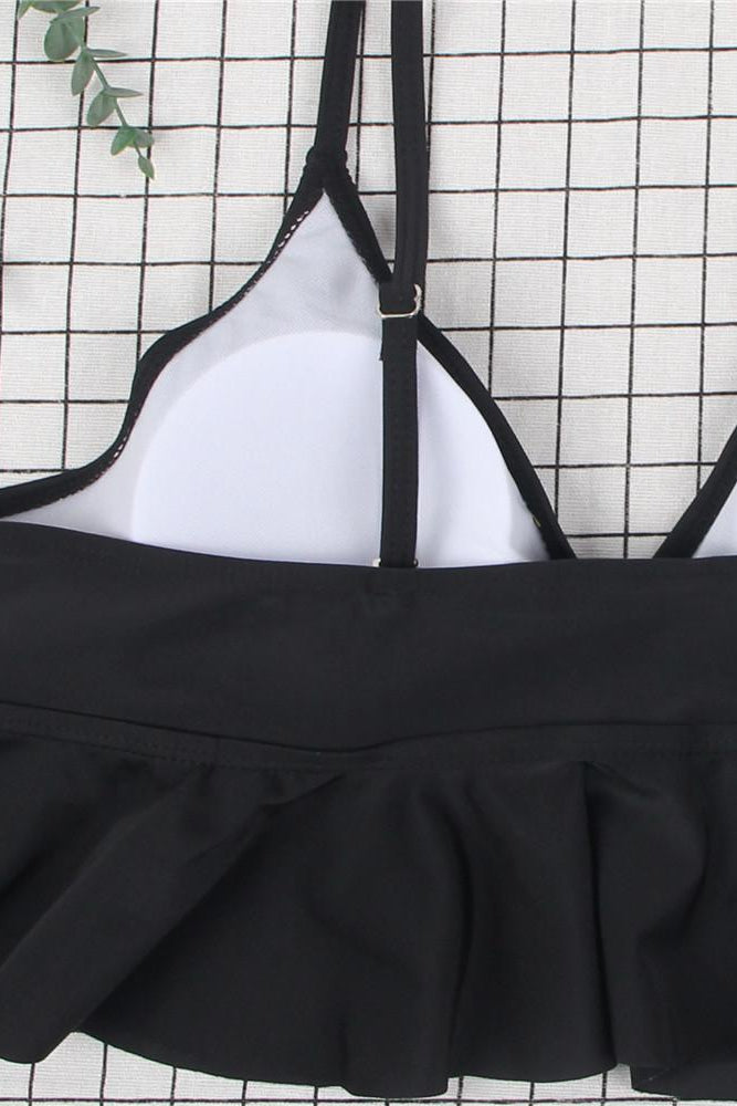 Ladies Two Piece Black and White Printed Palm Tree Bathing Suit