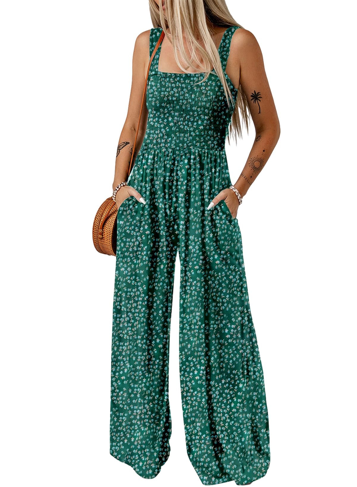 Limited time sale🔥Women's Overalls Casual Floral Print Sleeveless Jumpsuit with Pockets(buy 2 free shipping)