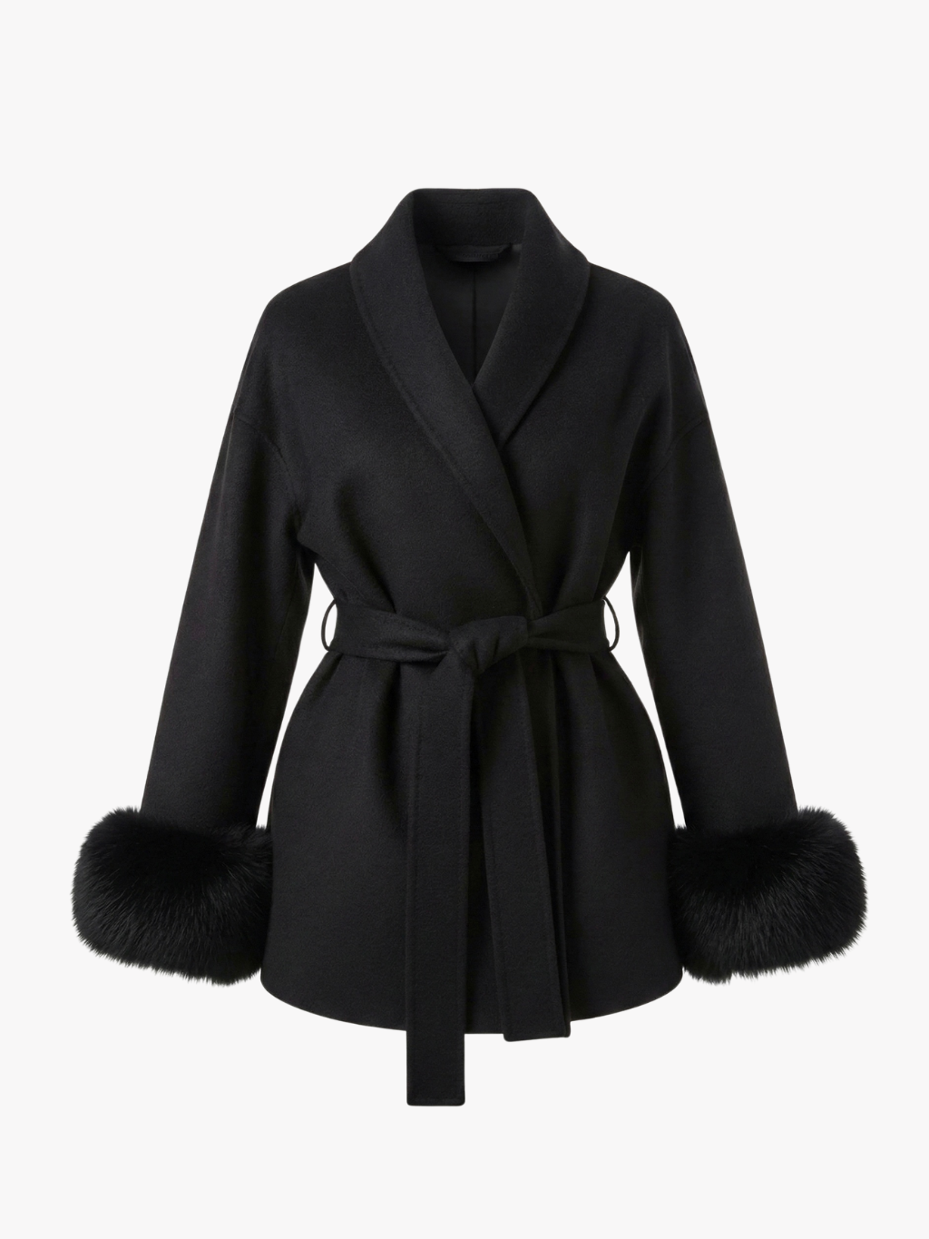 Celine | Belted Coat with Faux Fur Cuffs
