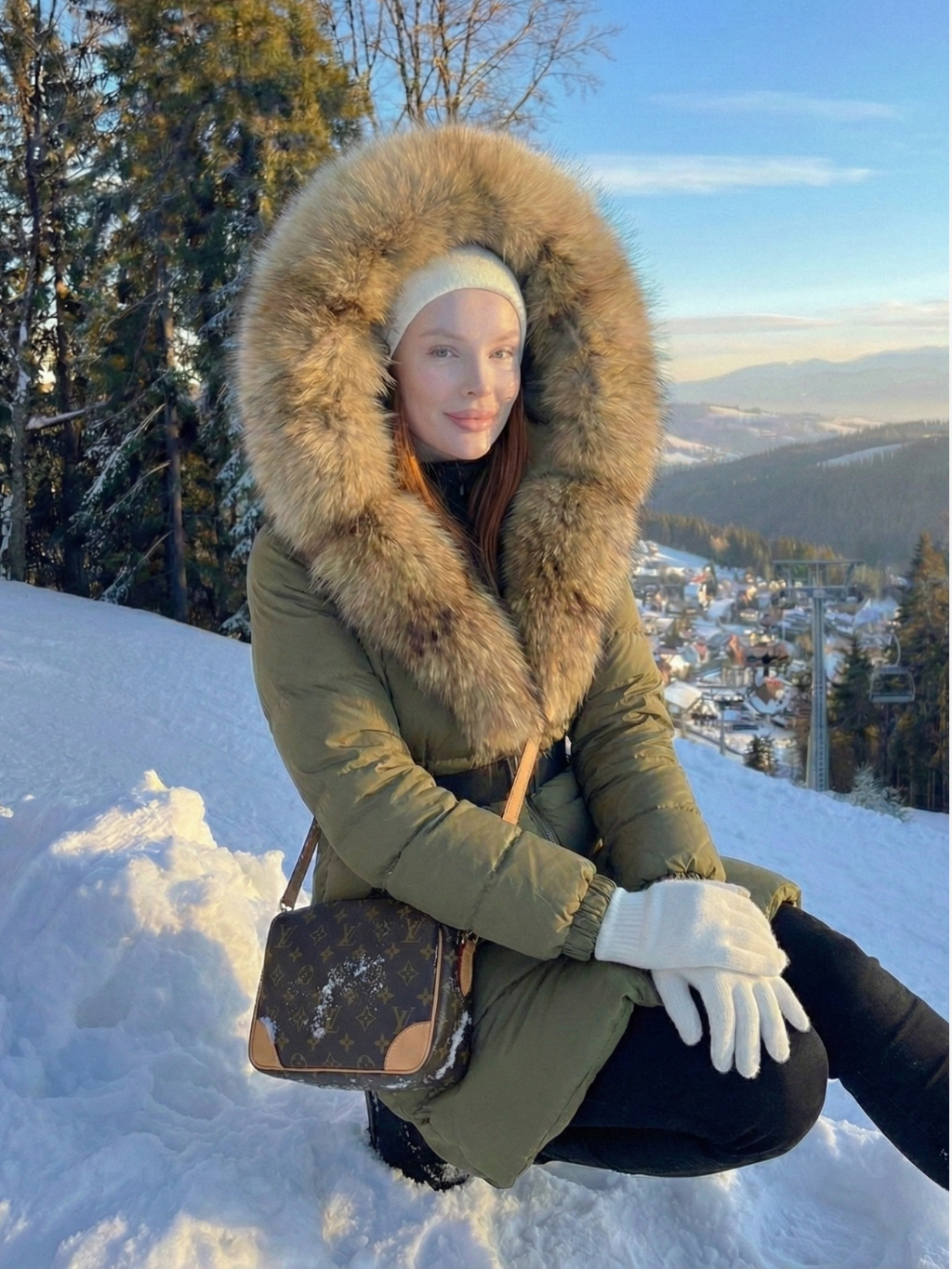 Jane | Belted Long Puffer Coat with Faux Fur Hood
