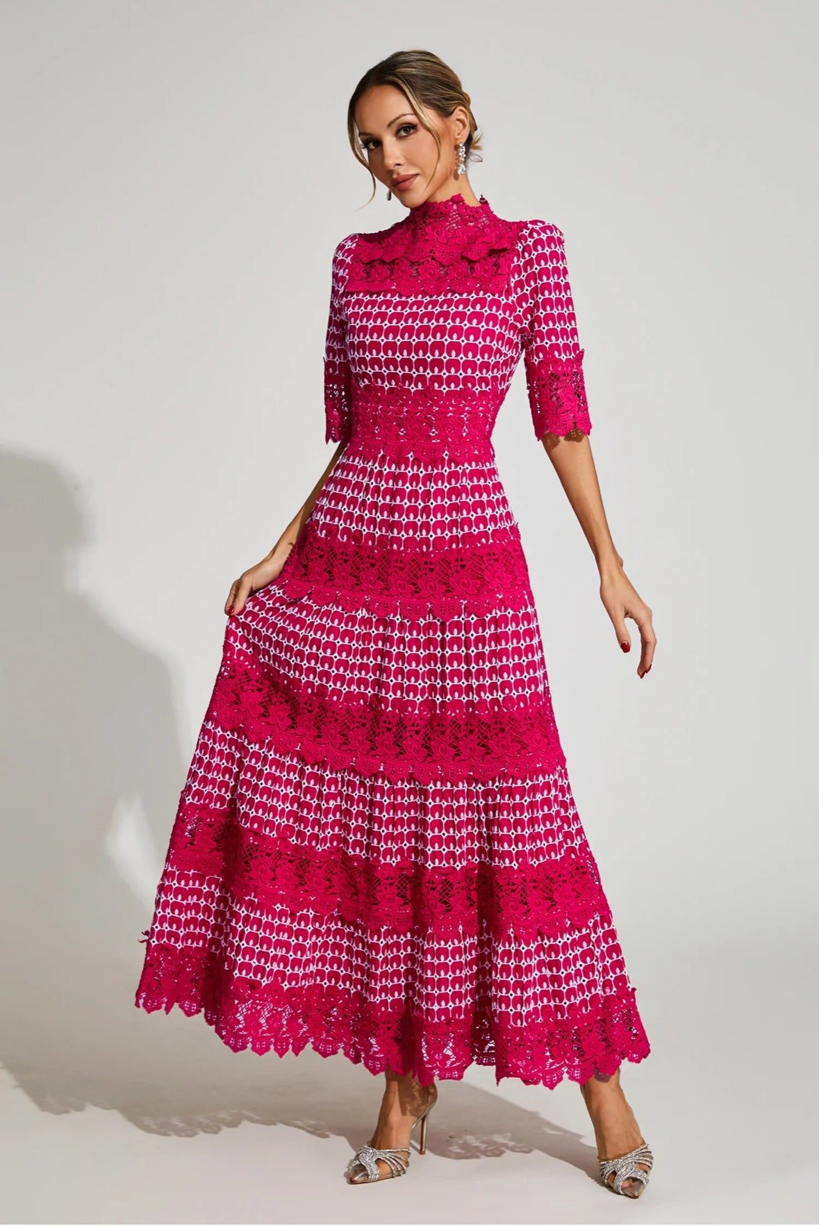 Pink short sleeves maxi dress