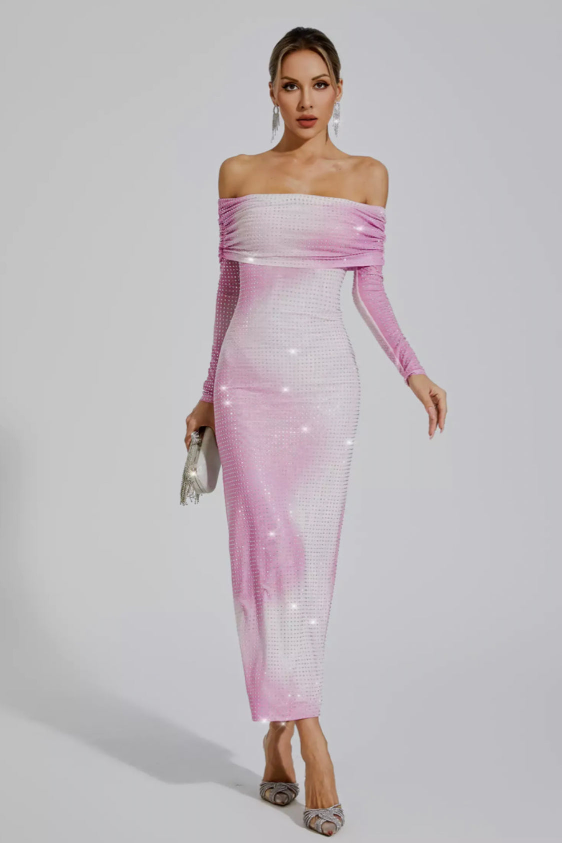 Alondra off shoulder diamond maxi dress