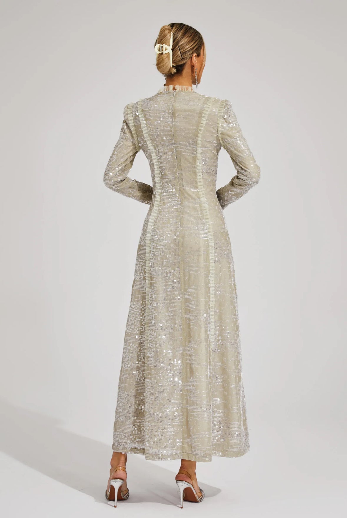 Laurine Sequin Long Sleeve Gown Size S
