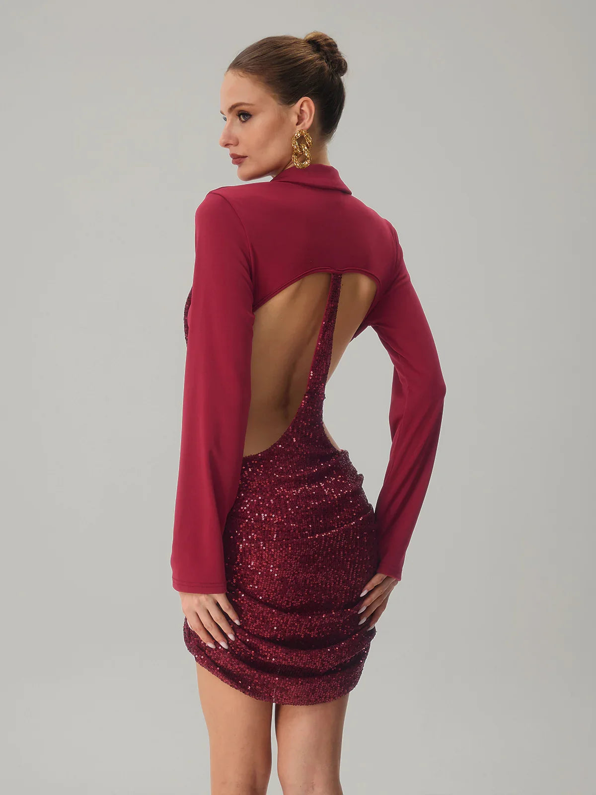 Bordeaux Eclipse Sequin Cutout Dress