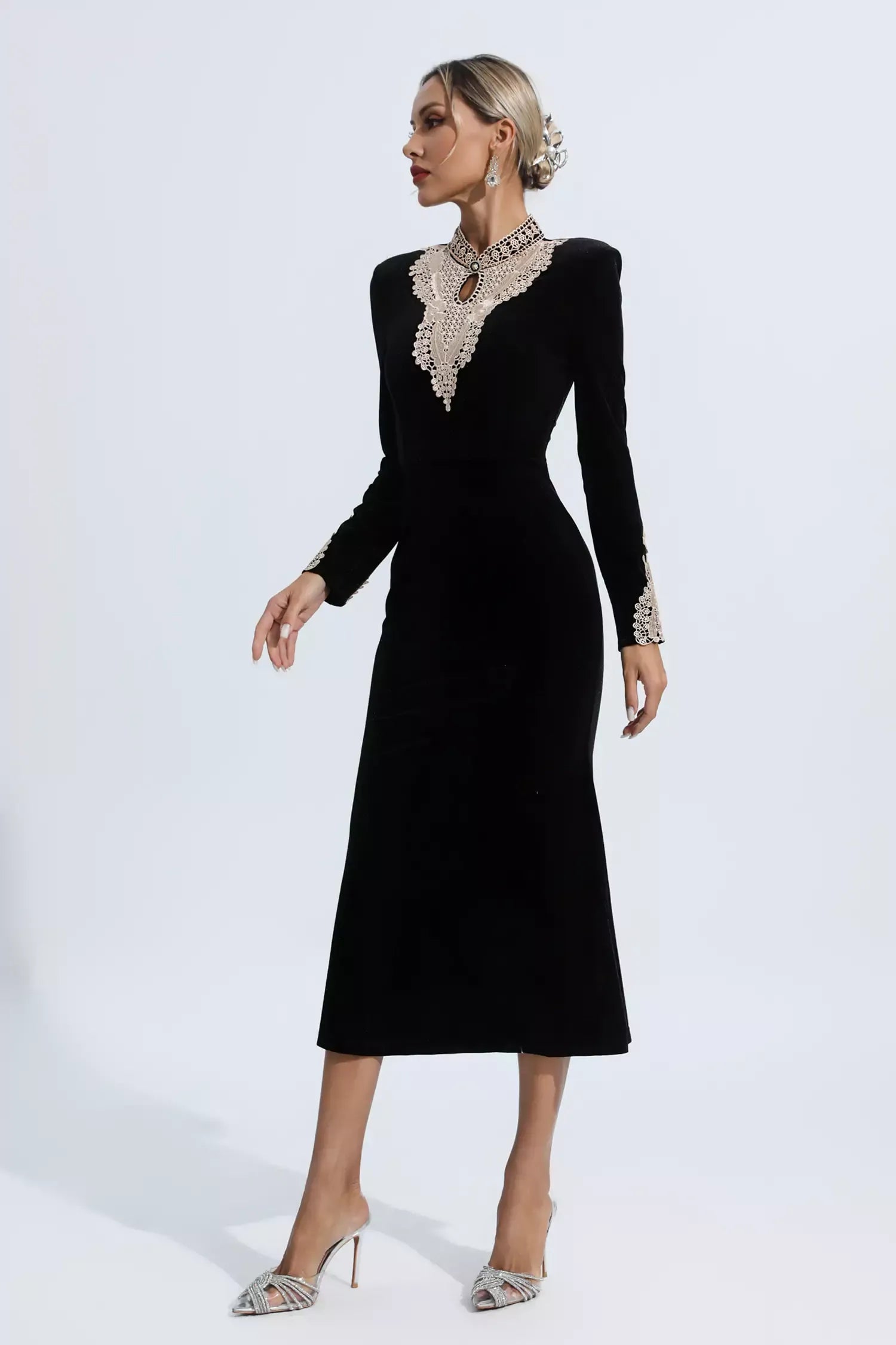 Melany black velvet maxi dress
