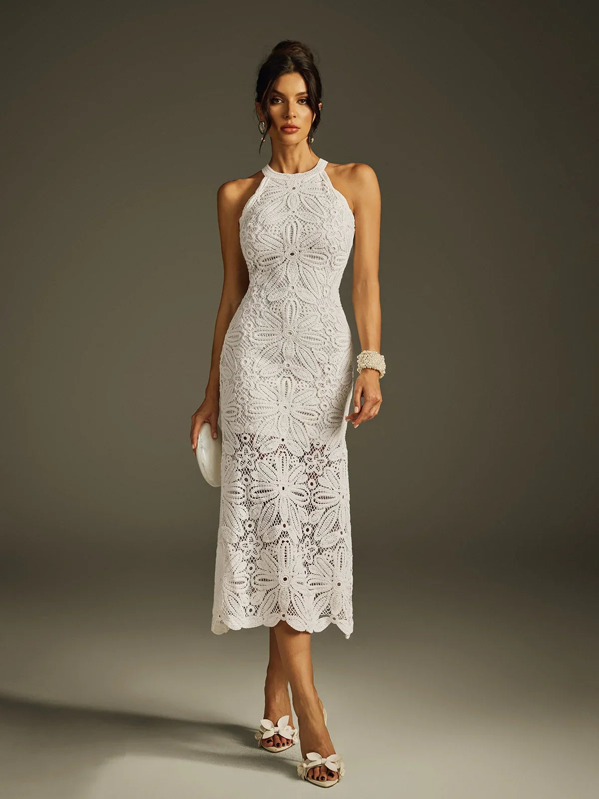 Ivory Bloom Crochet Midi Dress
