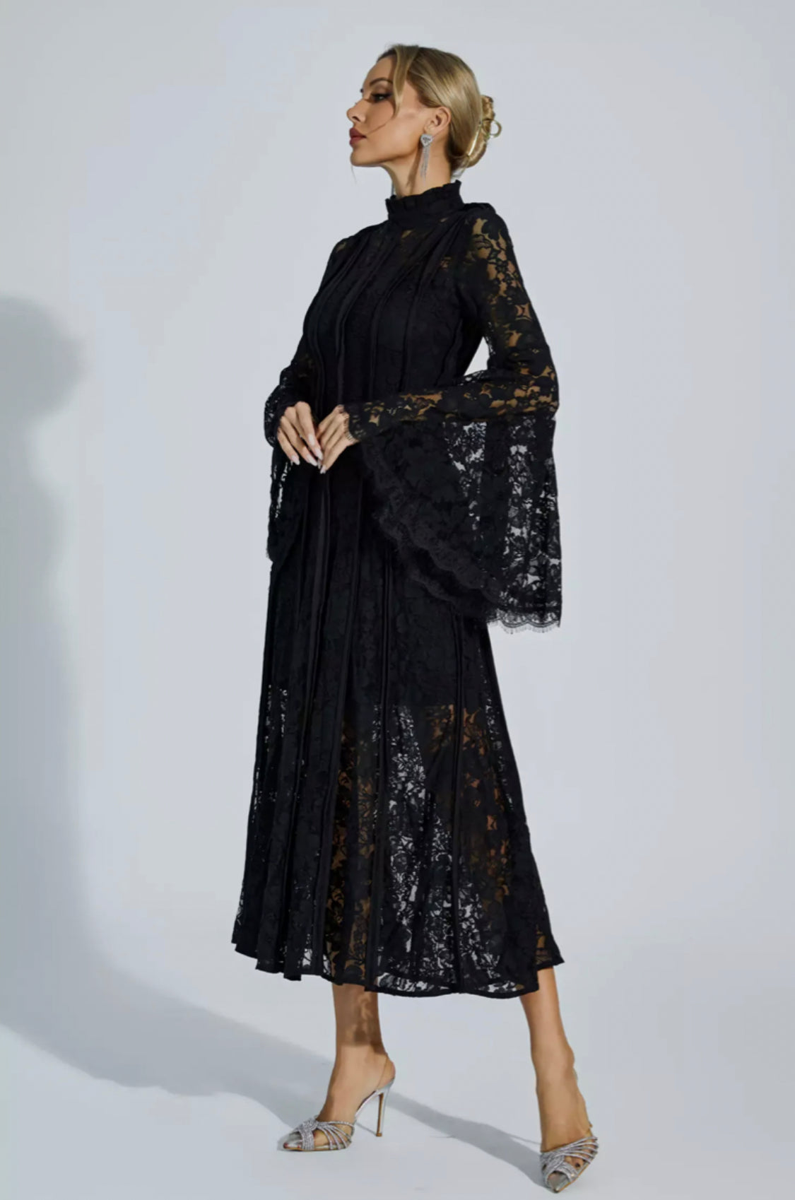 Ava black lace midi dress