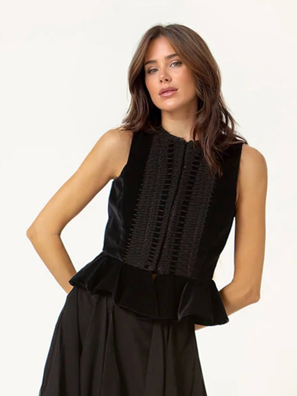 Retro Fashion Ruffled Sleeveless Vest Corduroy Drawstring Tapered Pants Set