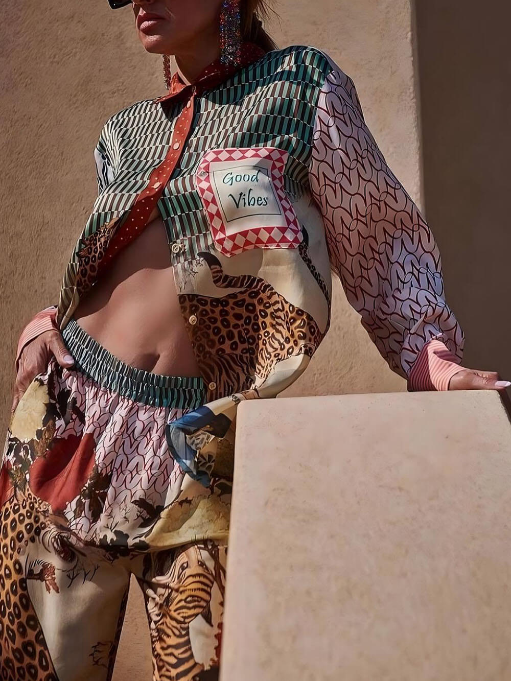 Unique Tropical Jungle Tiger Unique Print Long Sleeve Loose Shirt Brown