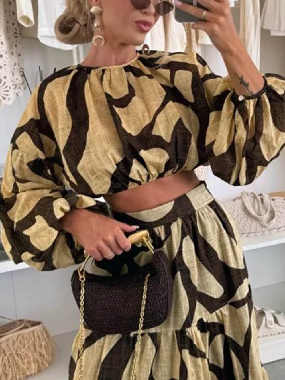 Breezy & Bold Printed Linen Cropped Shirt Yellow