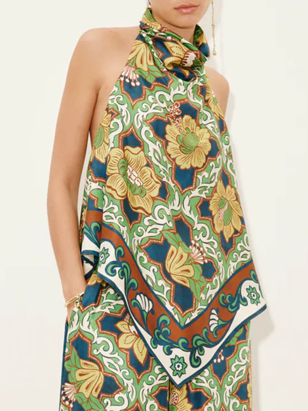 Modern Satin Asymmetrical Print Backless Camisole Top Multicolor Top