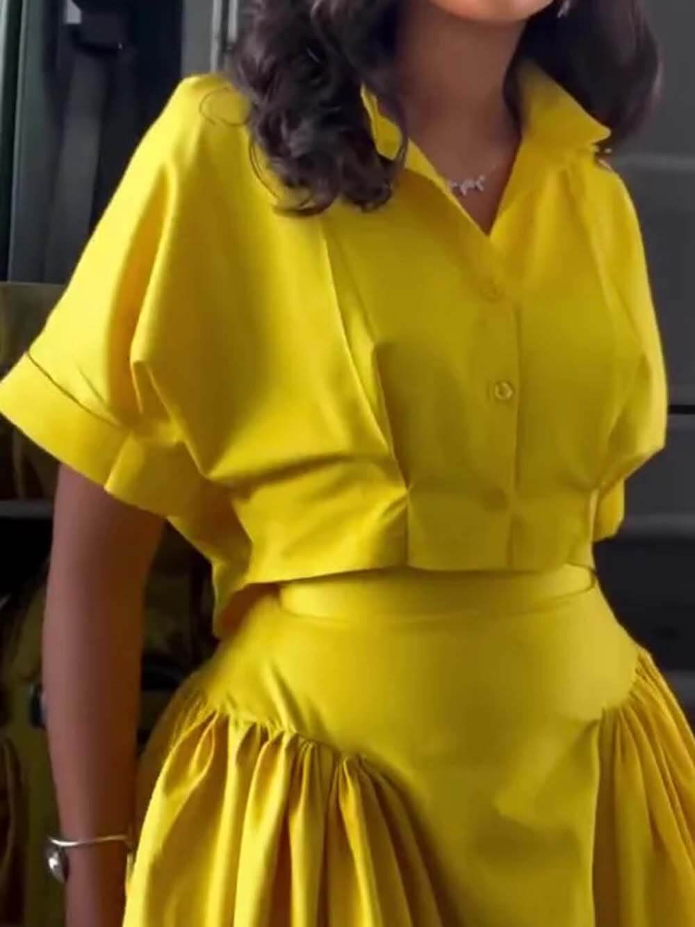 Casual Short Sleeve Cropped Top Yellow
